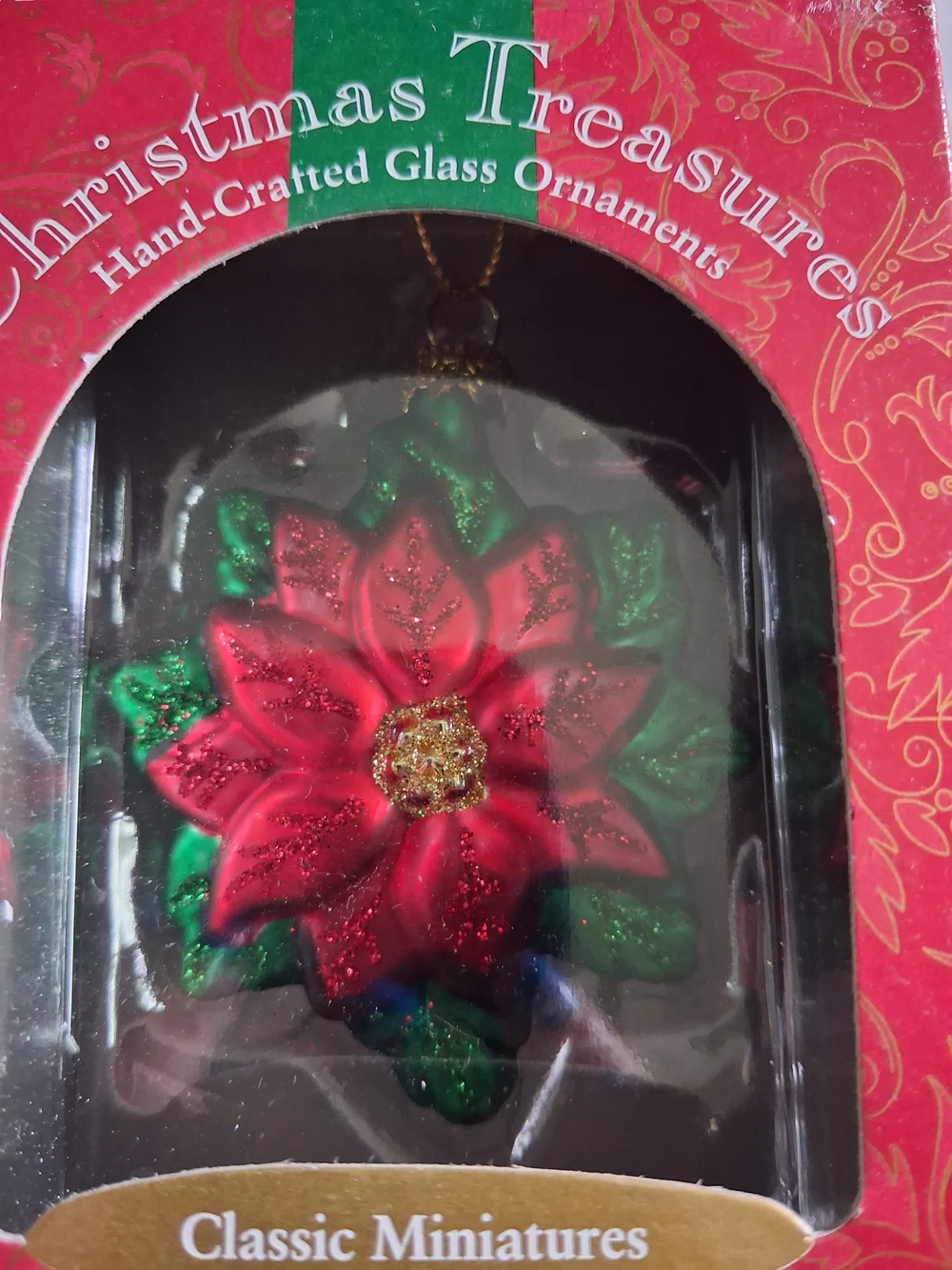 Red & Green Poinsettia Glass Ornament